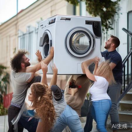 三洋洗衣机客服在线科普#洗衣机轻松上楼攻略:巧用技巧,轻松搬家