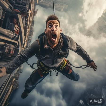 高空作业惊险剪绳